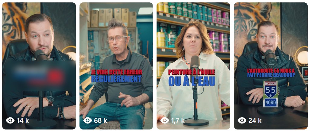 Reels d'un client : 14 k, 68 k, 1,7 k et 24 k vues