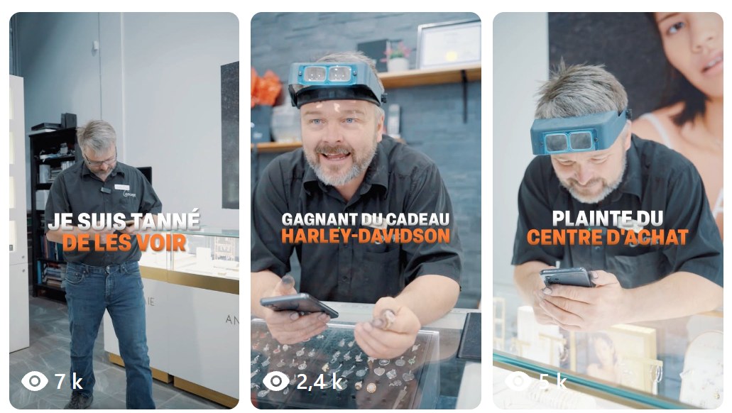 Reels d'un client : 7 k, 2,4 k et 5 k vues